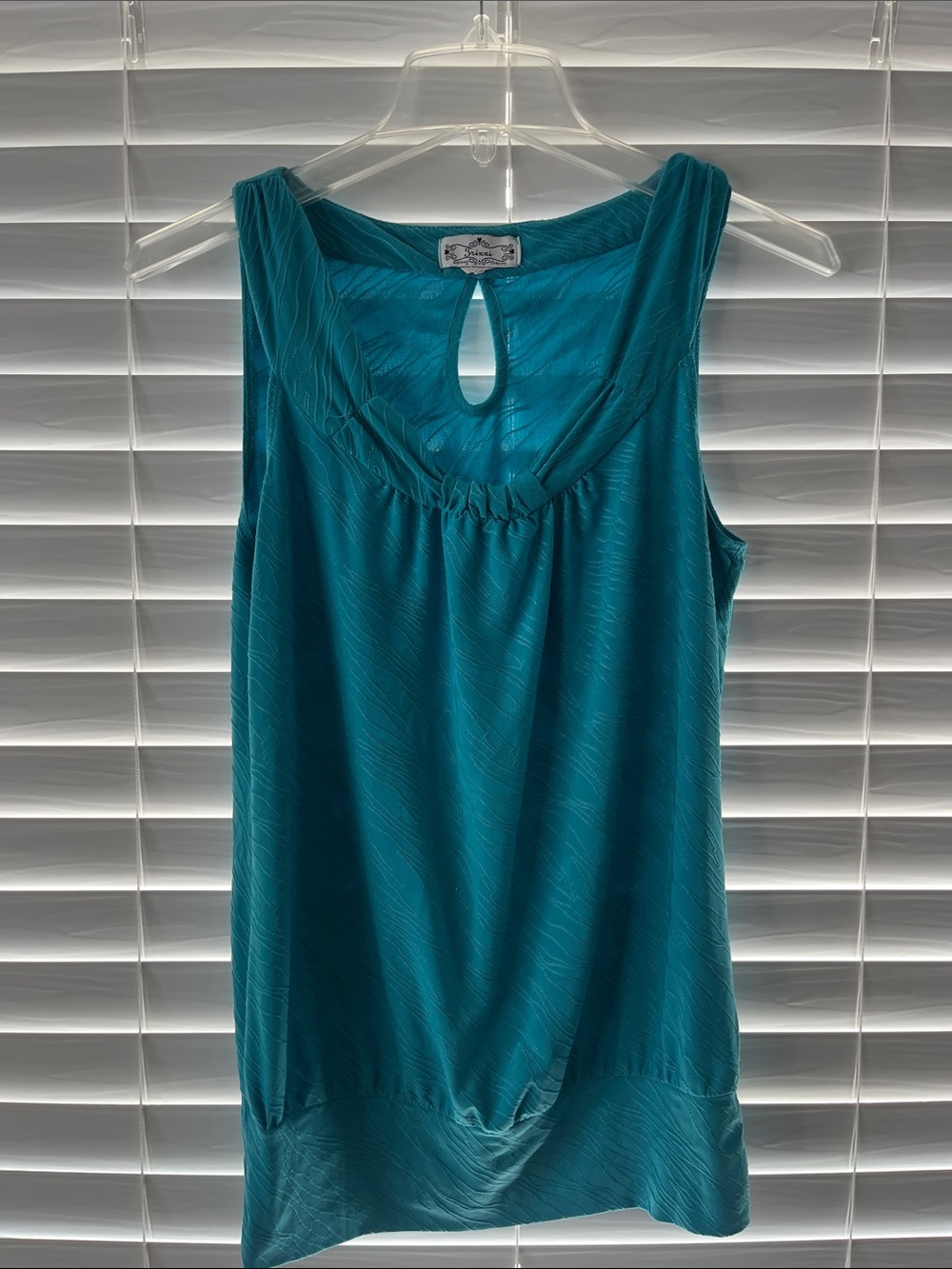Trixxi Teal Sleeveless V-Neck Gathered Front Tank